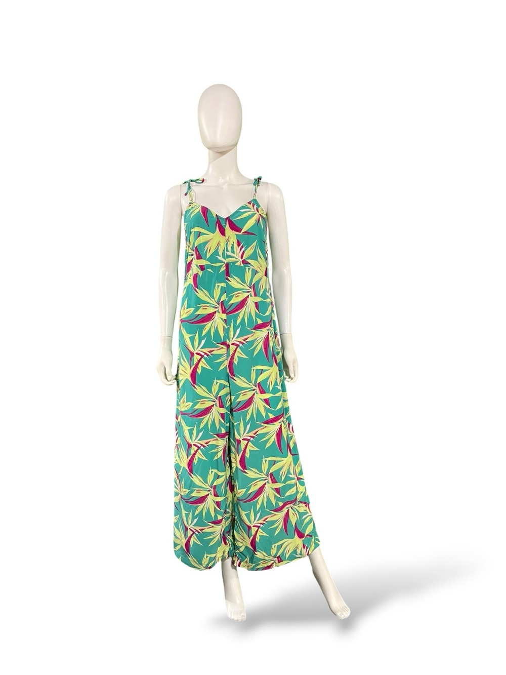 Old Navy Teal Tropical Print Wide-Leg Jumpsuit, Small